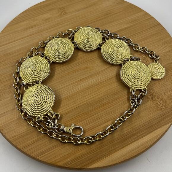 Gold Tone Spiral Medallion Chain Belt Up To 40” Waist Disco Costume Larp Cosplay - Picture 3 of 8